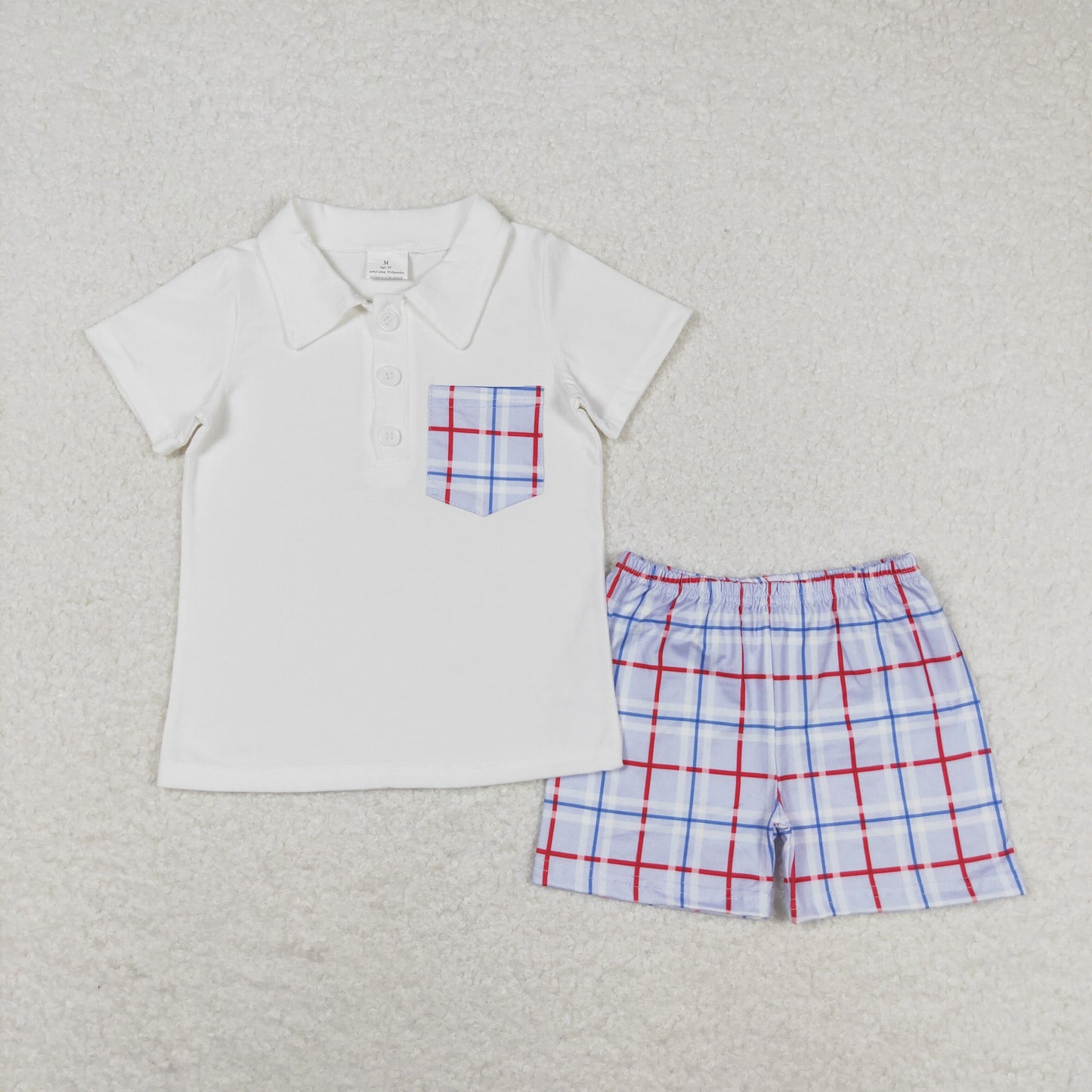 Baby Girls Summer Short Sleeves Blue Plaid Tunic Shorts Set
