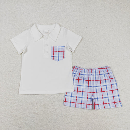 Baby Boy Summer Short Sleeves Pocket Shirt Plaid Shorts Set