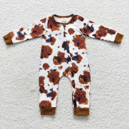 LR0437 Baby Girl Cow Print Romper