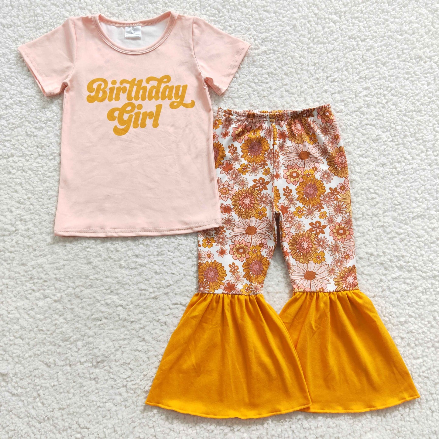 GSPO0680 Baby Kids Short Sleeves Birthday Floral Bell Pants Flower Outfit