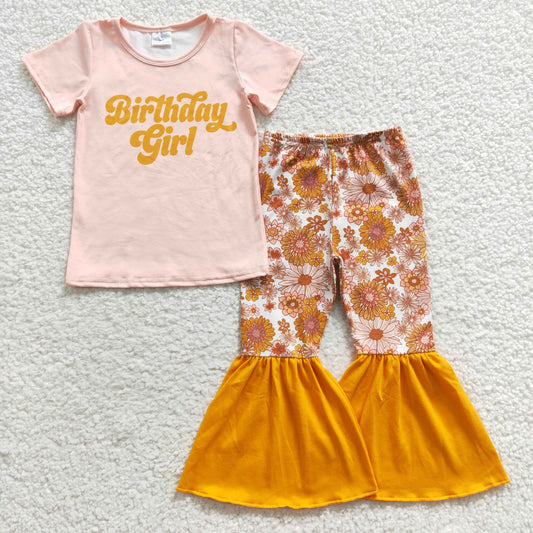 GSPO0680 Baby Kids Short Sleeves Birthday Floral Bell Pants Flower Outfit