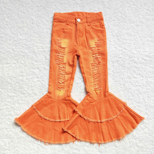 P0271 Baby Girl Orange Denim Jeans Bell Pants