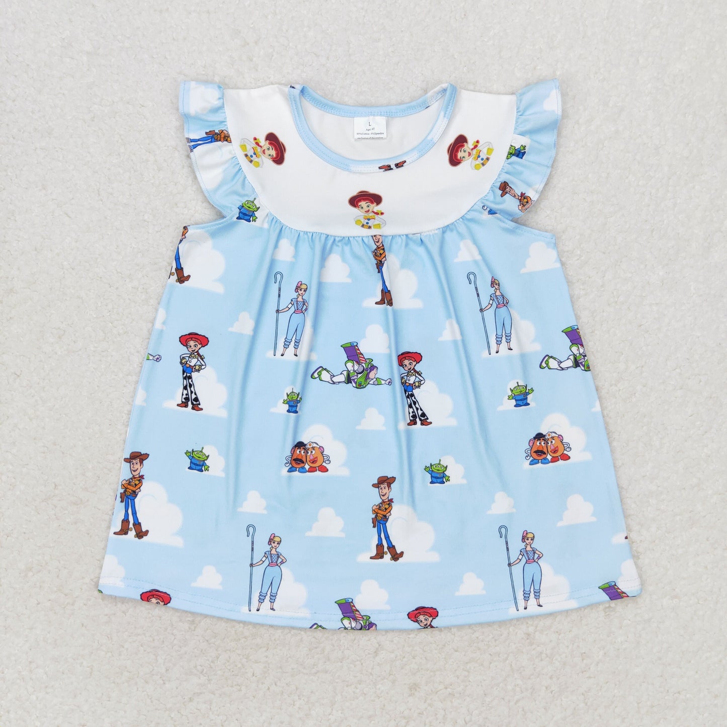 Baby Girl Short Sleeves Cartoon Toys Blue Tunic Tops