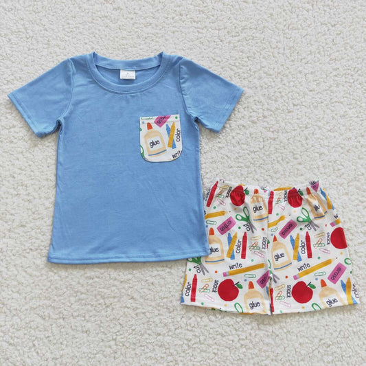 BSSO0278 Baby Boy Short Sleeves Cotton Pocket Shirt Shorts Summer Back To School Outfit