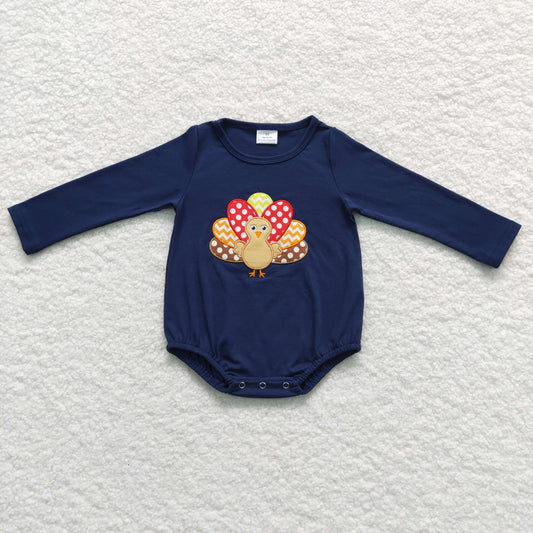 LR0606 Baby Boy Thanksgiving turkey Long Sleeves Fall One Piece Romper