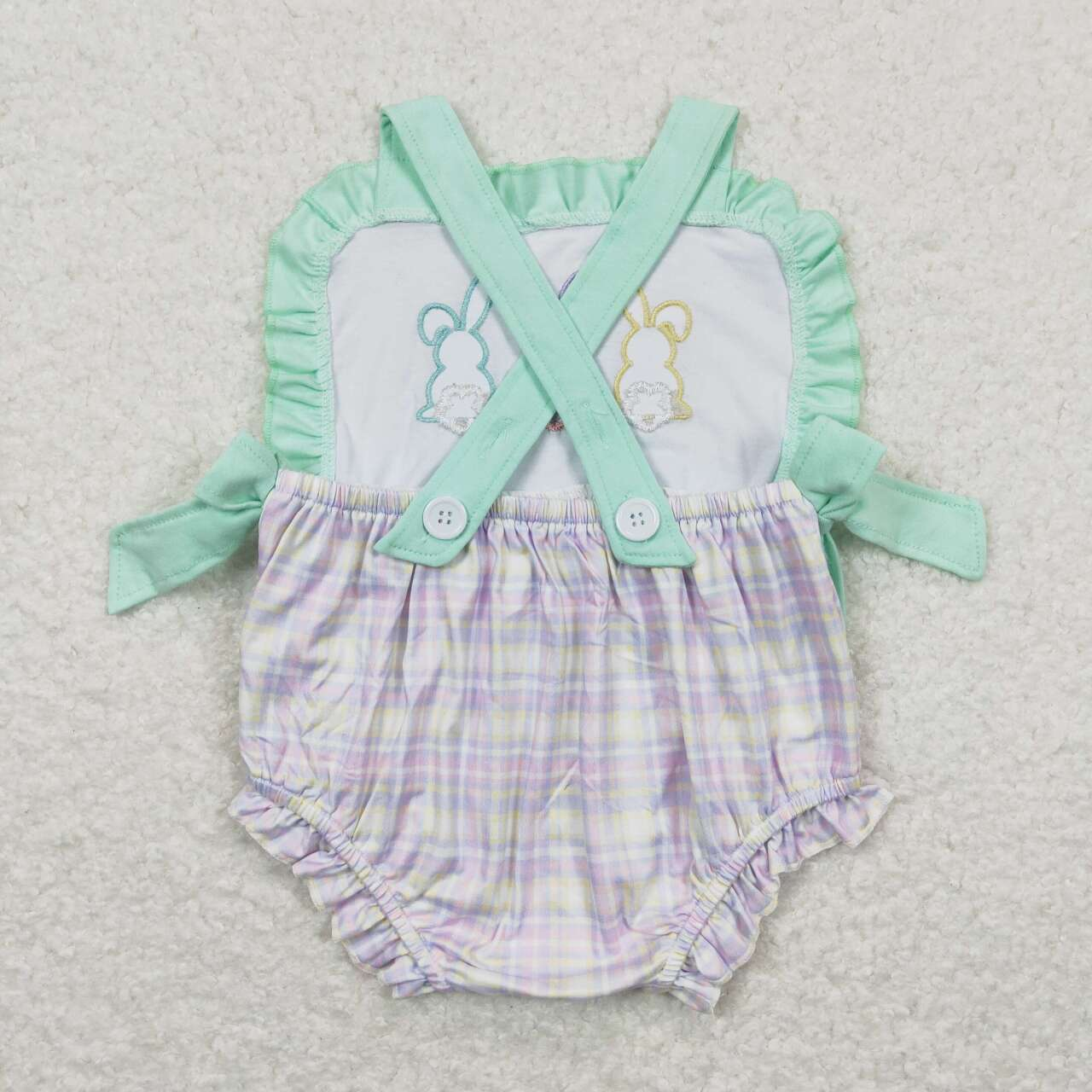 Baby Girl Easter Rabbits Plaid One Piece Romper