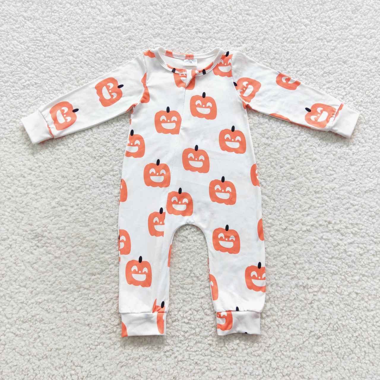 LR0495 Baby Kids Halloween Pumpkin Long Sleeves One Piece Zipper Romper