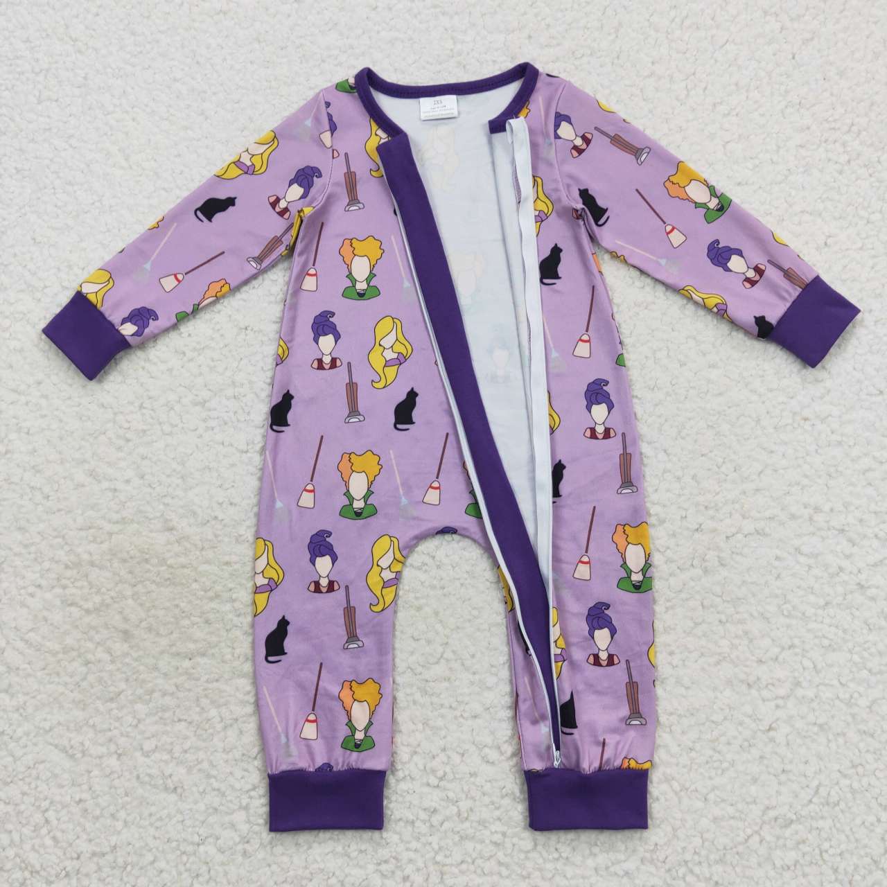 LR0514 Baby Girl Purple Long Sleeves Halloween One Piece Zipper Romper