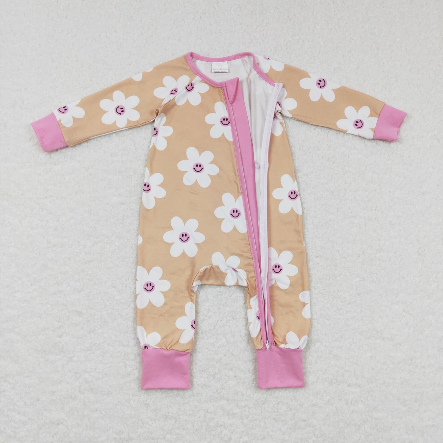 LR0732 Baby Girl Long Sleeves Floral One Piece Zipper Romper