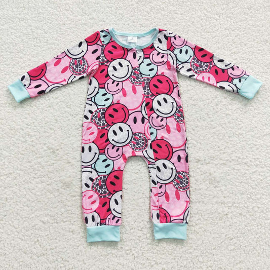 LR0302 Baby Girl Long Sleeves Smile Zipper Romper