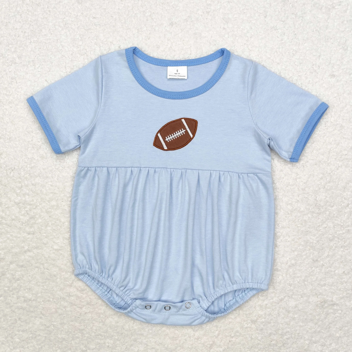 Baby Girl Embroidery Football Short Sleeves Pink Bubble Romper