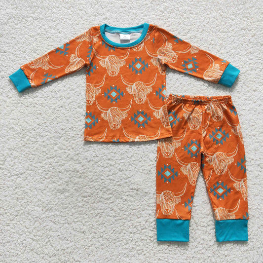 BLP0206 Baby Boy Western Cow Long Sleeves Pants Outfit Pajamas