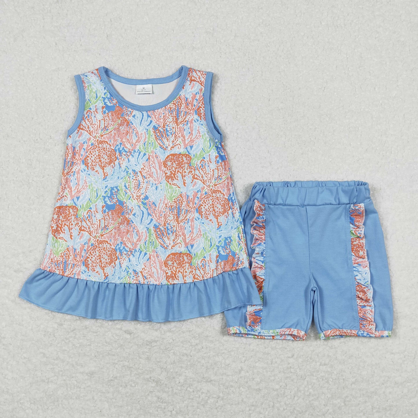 Baby Girl Sleeves Floral Tops Blue Shorts Set