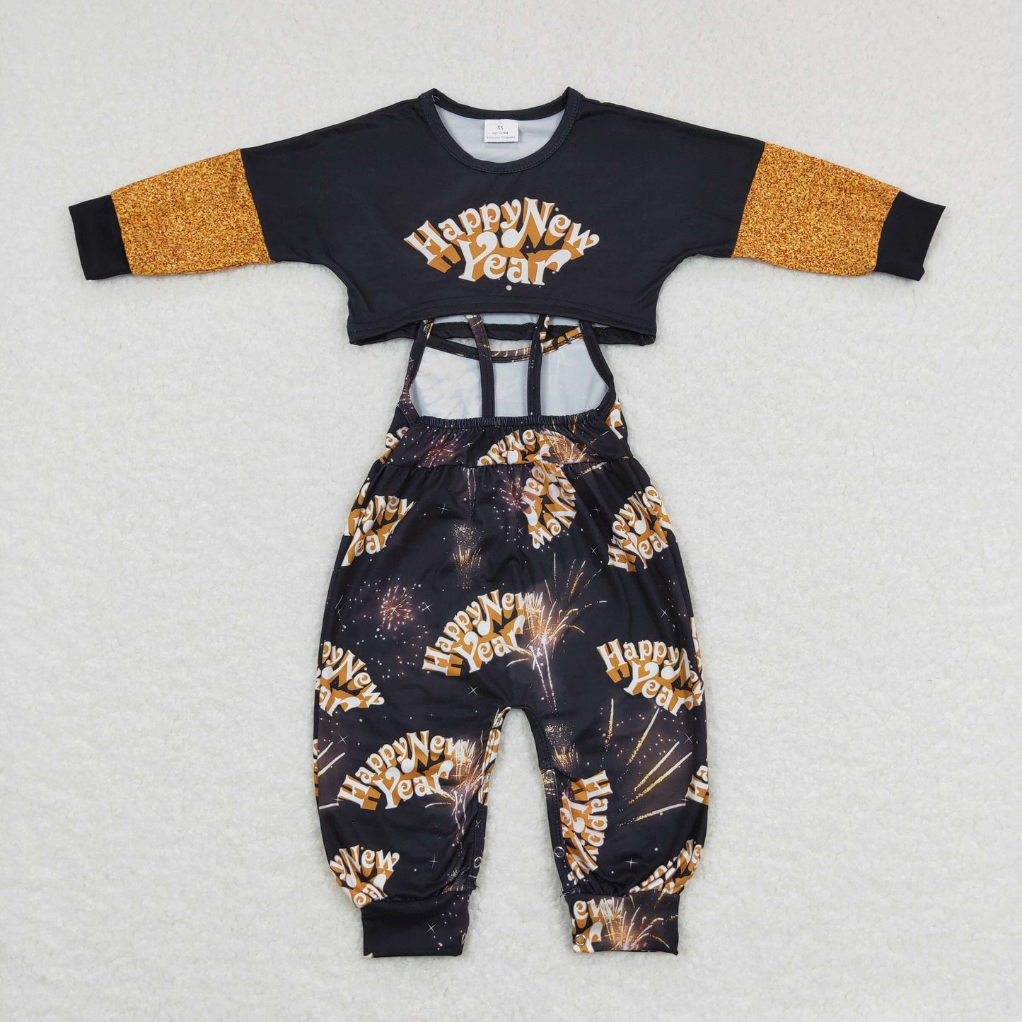 GLP0815 Baby Girl Long Sleeves Tops Happy New Year Jumpsuit Outfit