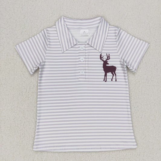 BT0337 Baby Boy Reindeer Stripes Short Sleeves Shirt