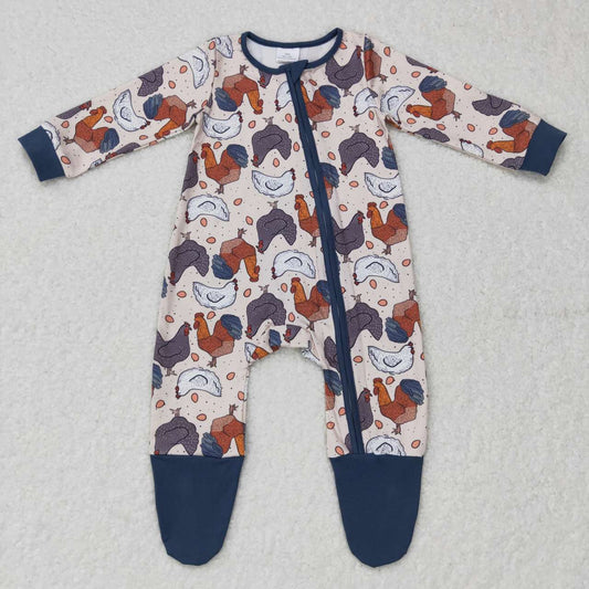 LR0560 Baby Kids Long Sleeves Chicken One Piece Zipper Footie Romper