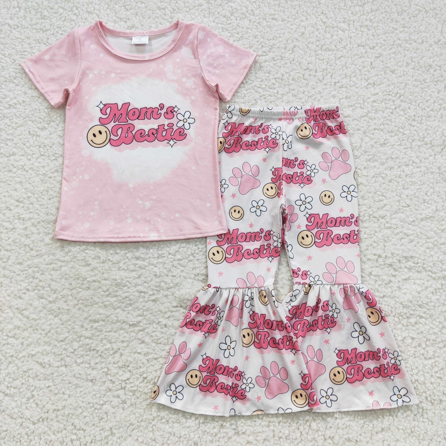 GSPO0742 Baby Girl Short Sleeves Mama's Bestie Shirt Floral Bell Pants Outfit