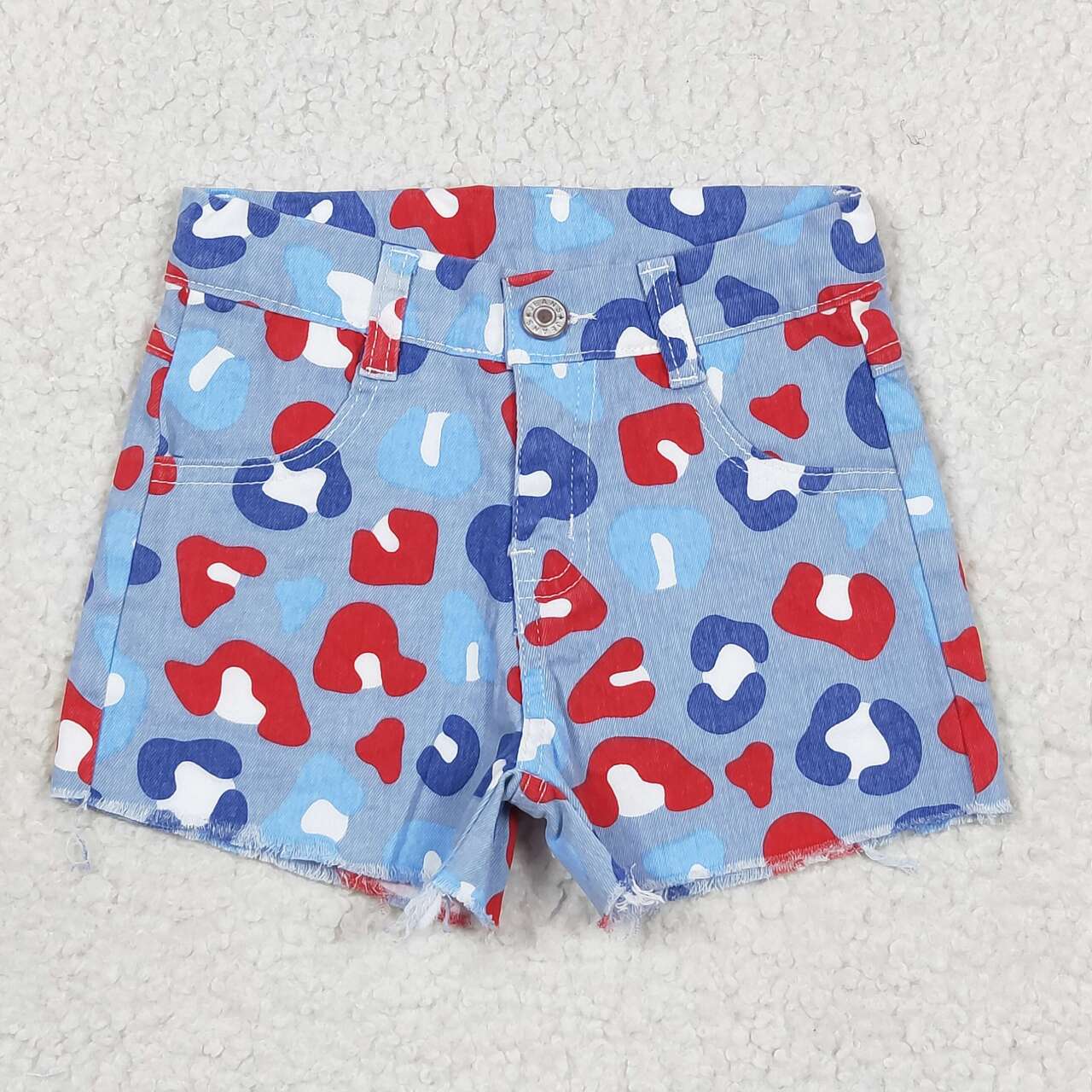 baby girl red blue Leopard Denim Shorts Jeans