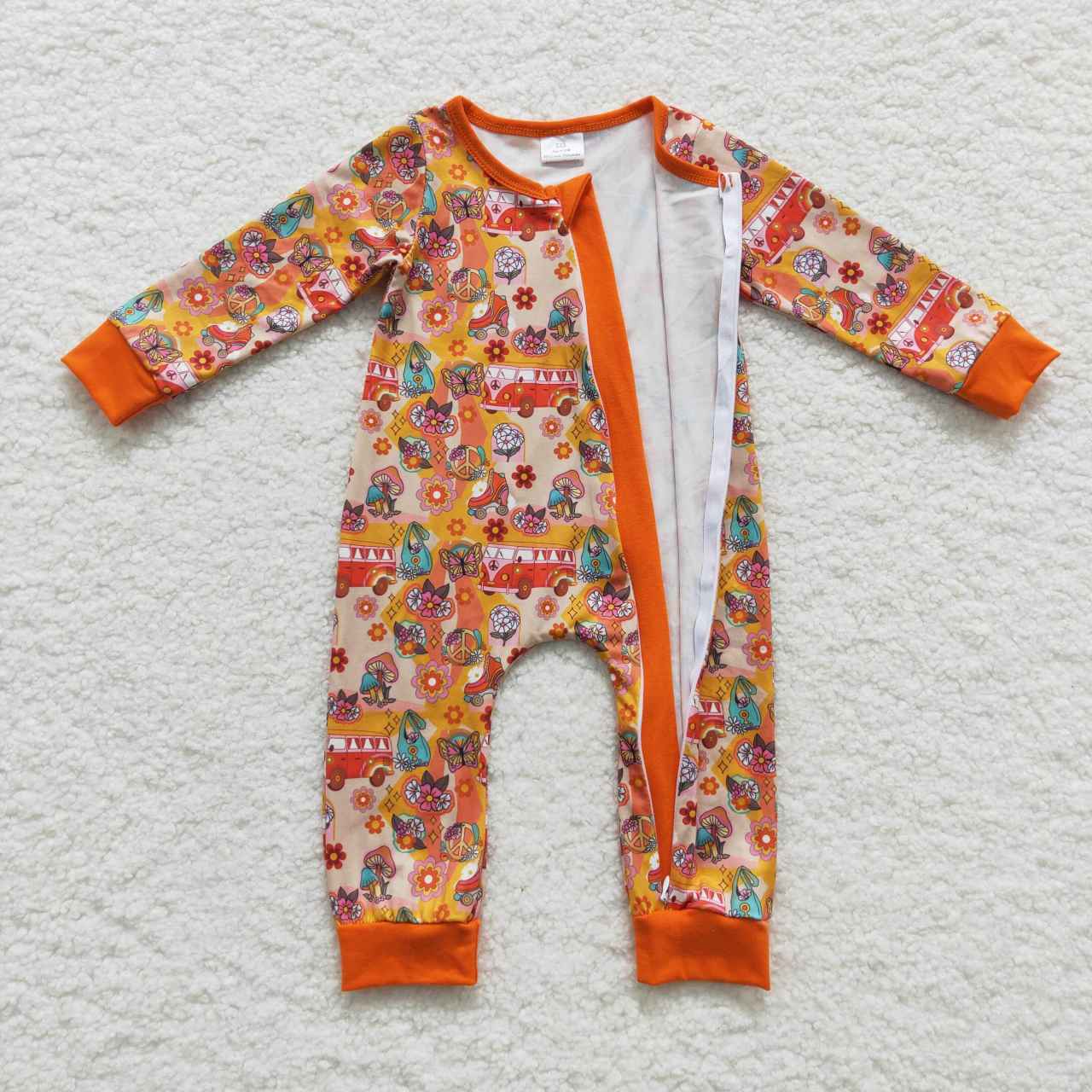 LR0485 Baby Girl Long Sleeves Bus Floral One Piece Romper