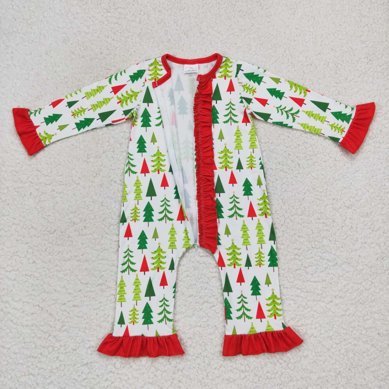 LR0626 Baby Girl Long Sleeves Christmas Tree One Piece Romper