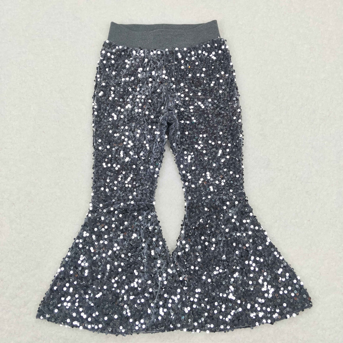 C7-14 Baby Girl Grey Sequins With Lining Bell Pants