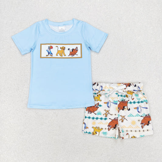 Baby Boy Lion Blue Tee Shirts Shorts Clothes Set