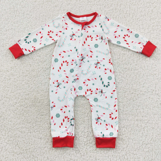 LR0506 Baby Boy Christmas Candy Long Sleeves Sunflower One Piece Zipper Romper