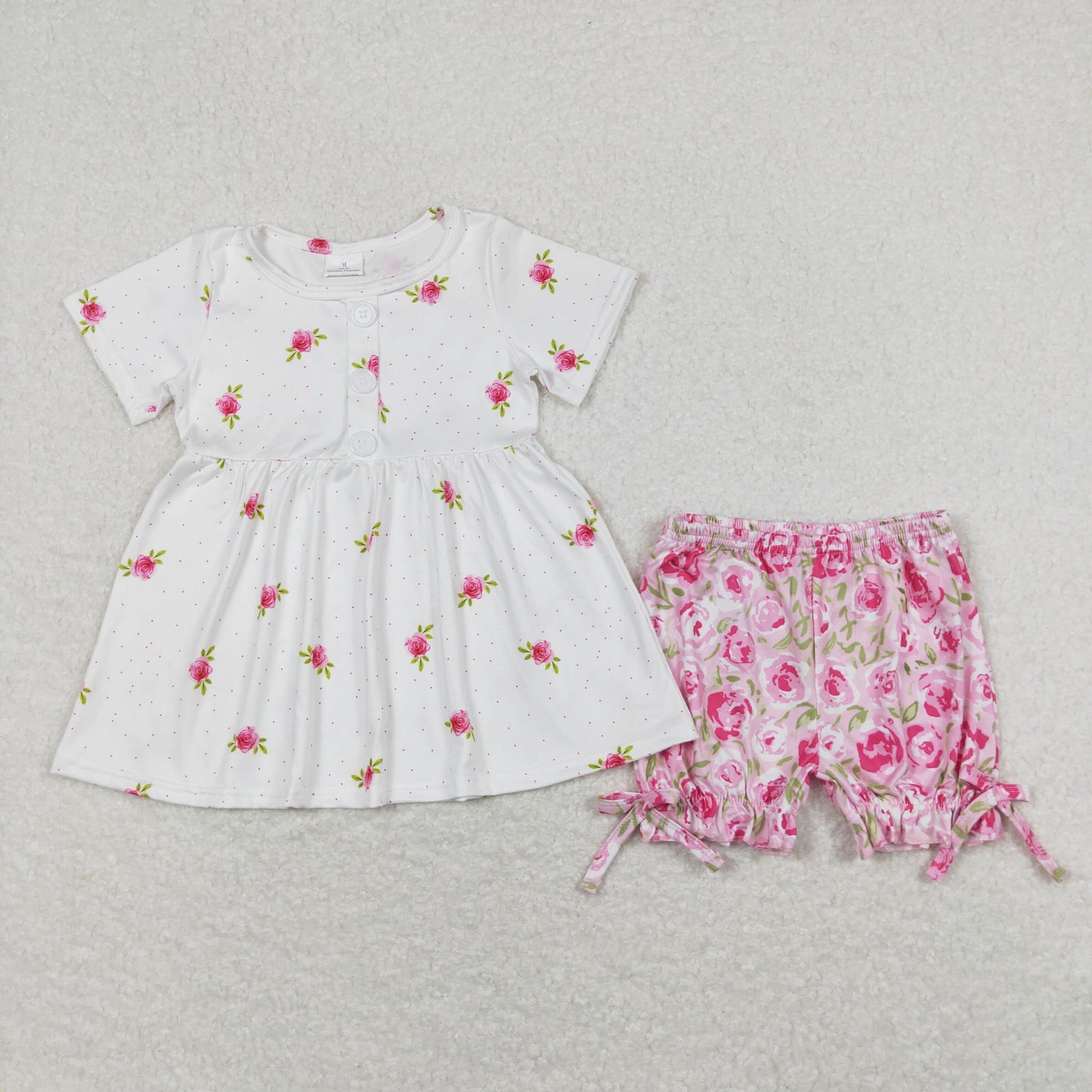Baby Girl White Short Sleeves Tunic Floral Shorts Flower Set