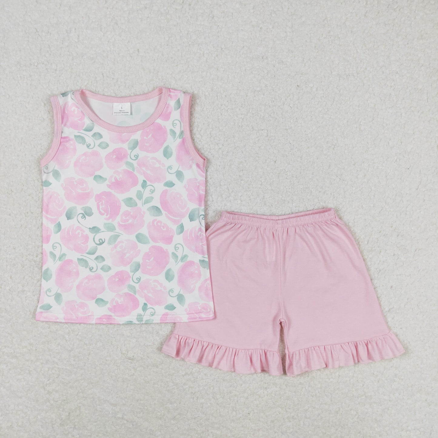 Baby Girl Sleeveless Pink Floral Tops Cotton Shorts Summer Set