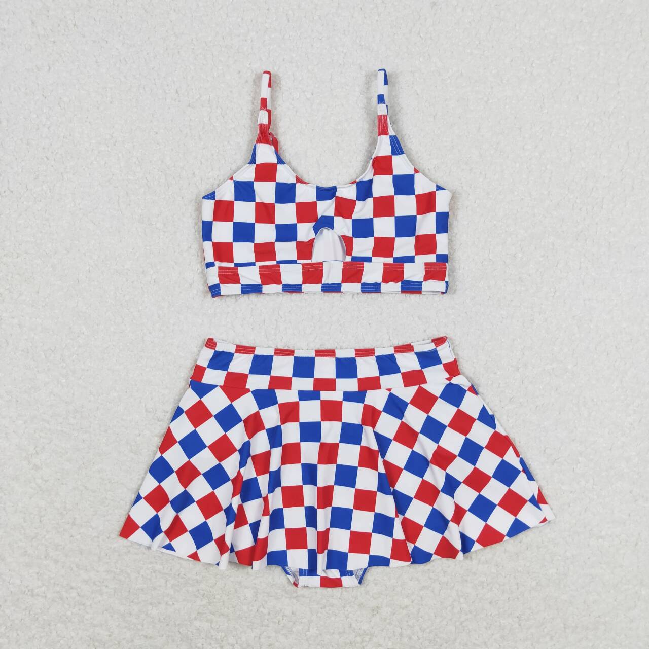 Baby Girl Bathing Suit Checkered Tops Skirt Shorts Set July 4th Swimsuit