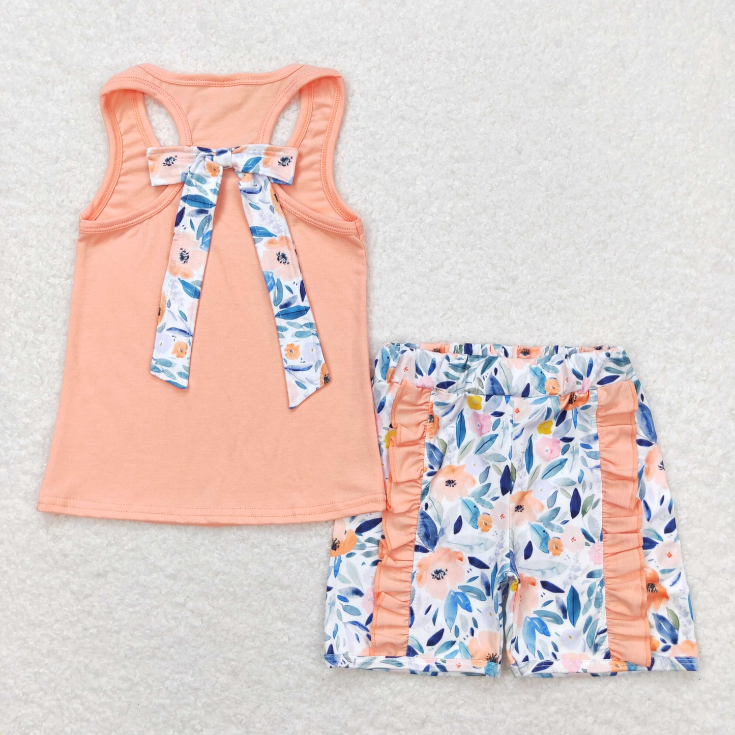 Baby Girl Sleeveless Bow Pink Tops Floral Shorts Summer Set