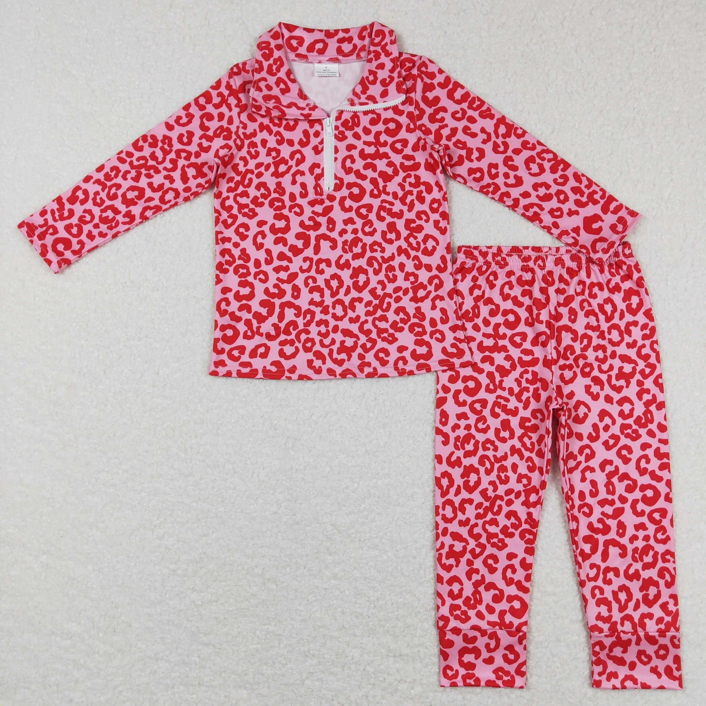 GLP1093 Baby Girl Long Sleeves Leopard Zipper Shirt Pants Pink Set