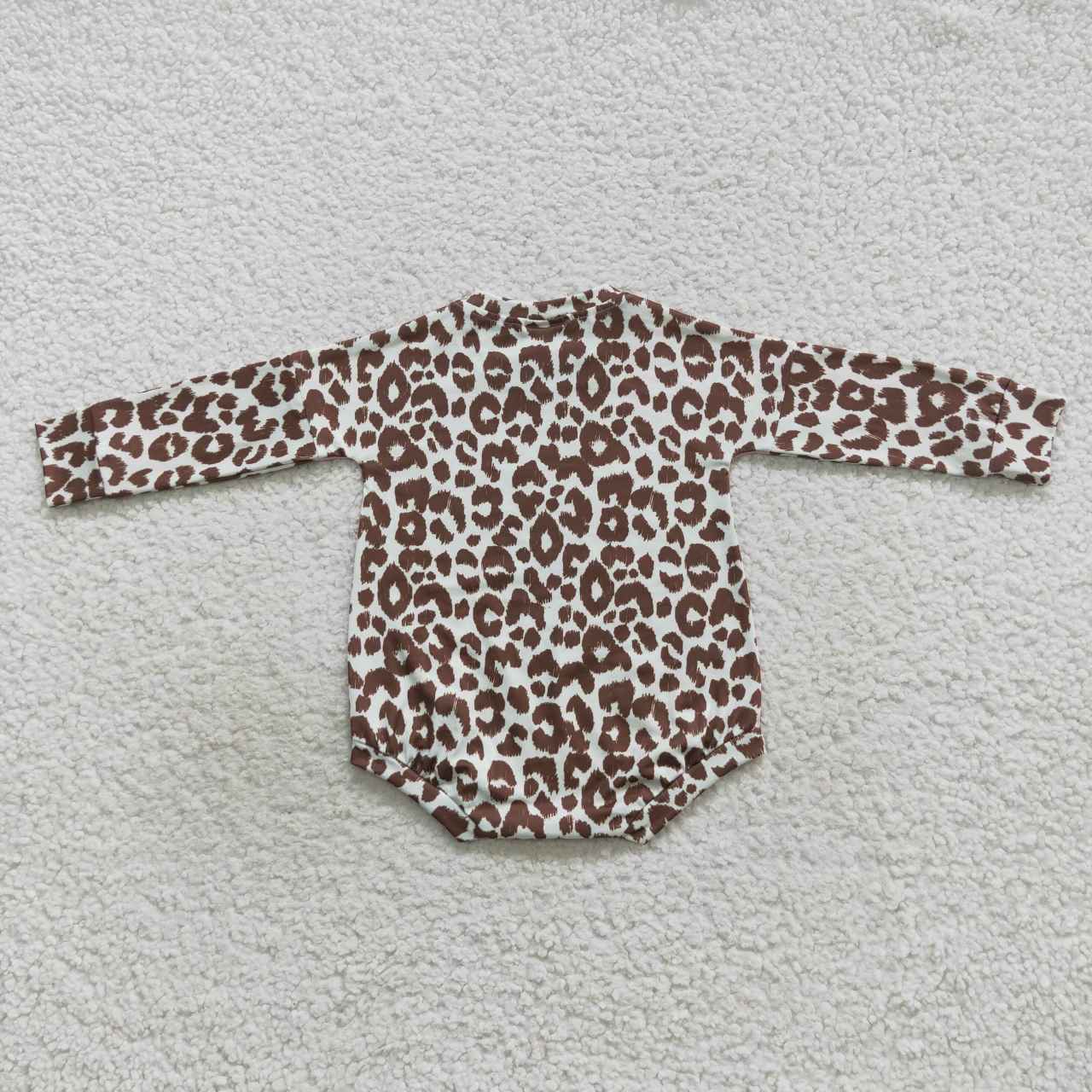 LR0575 Baby Girl Leopard Long Sleeves Doll Pink One Piece Romper