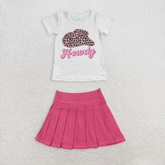 Baby Girl Short Sleeves Hat Western Shirt Pink Pleated Skorts Yoga Active Set RTS