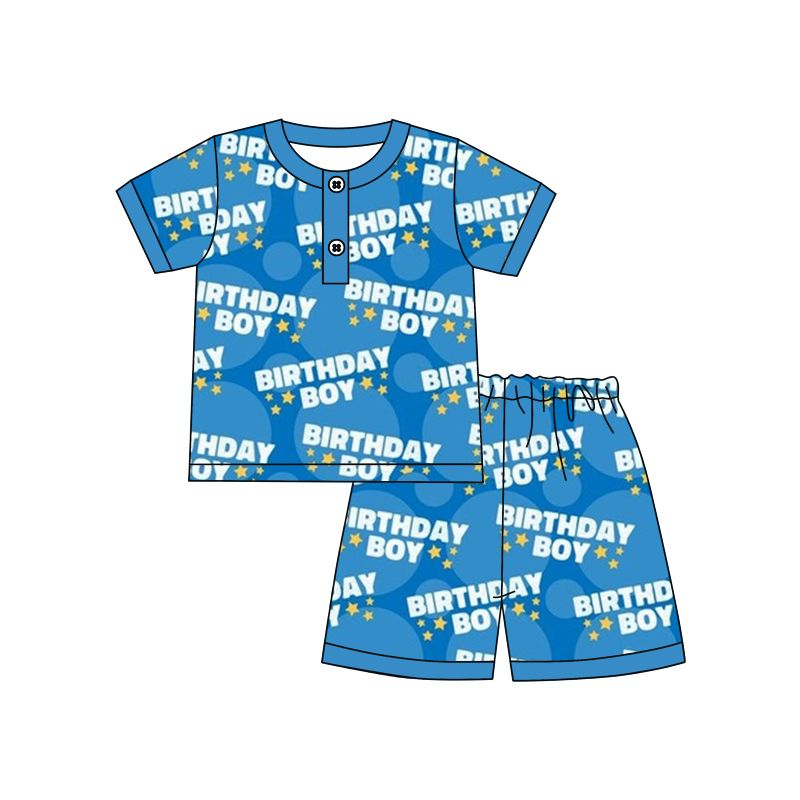 Moq 3 Pre-order BSSO0427 Short Sleeves Birthday Boy Shirt Shorts Summer Set Pajamas