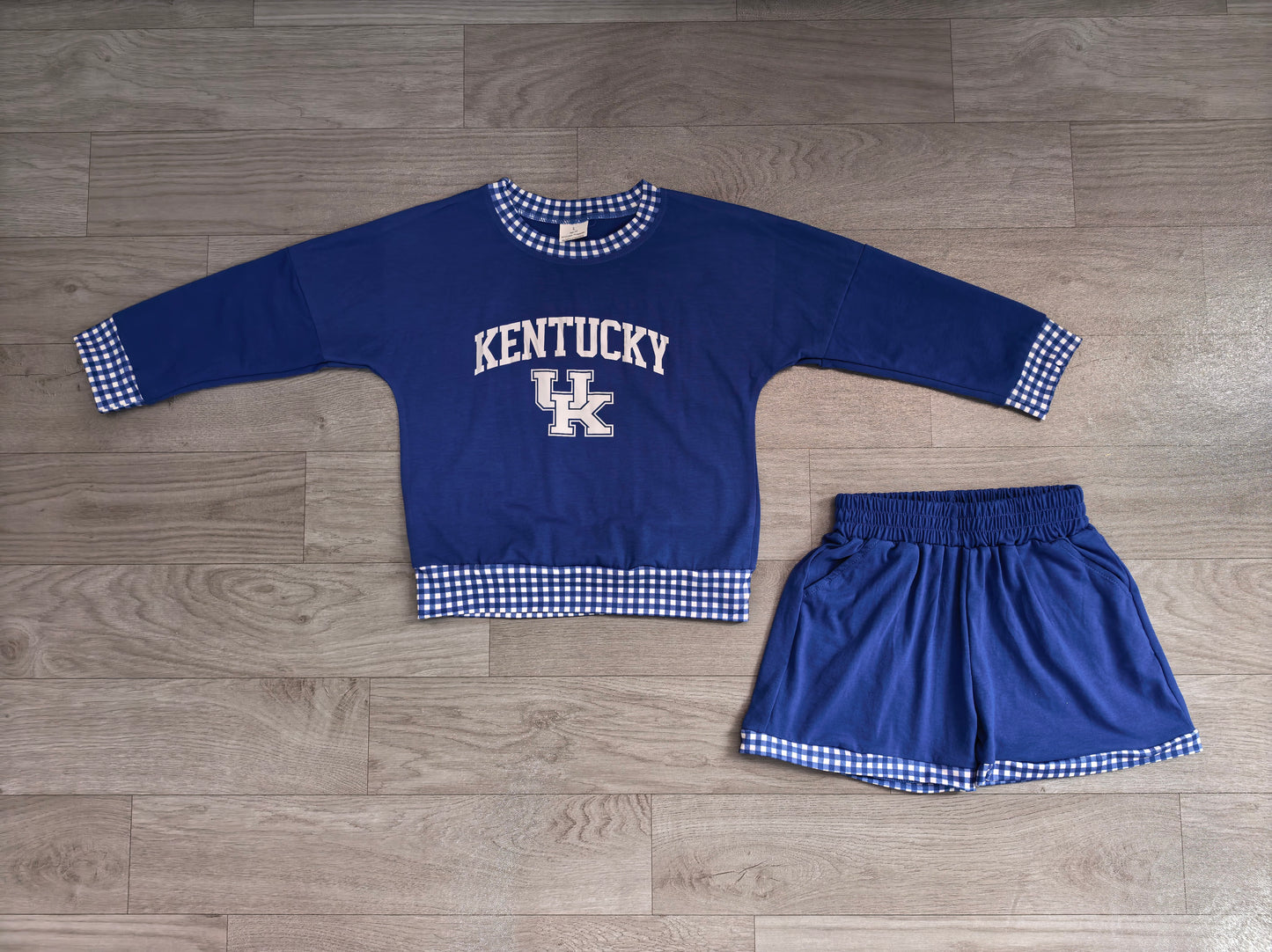 ( No moq ) Preorder Baby Girls Kids Long Sleeves Blue Shirt Shorts Cotton Set Team Clothes