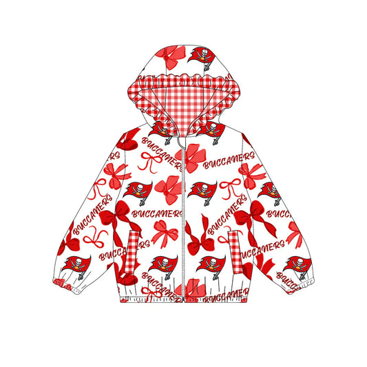 ( Moq 5 ) Baby Girls Kids Red Bows Flags Cheer Pockets Hoodie Zipper Team Jacket Tops