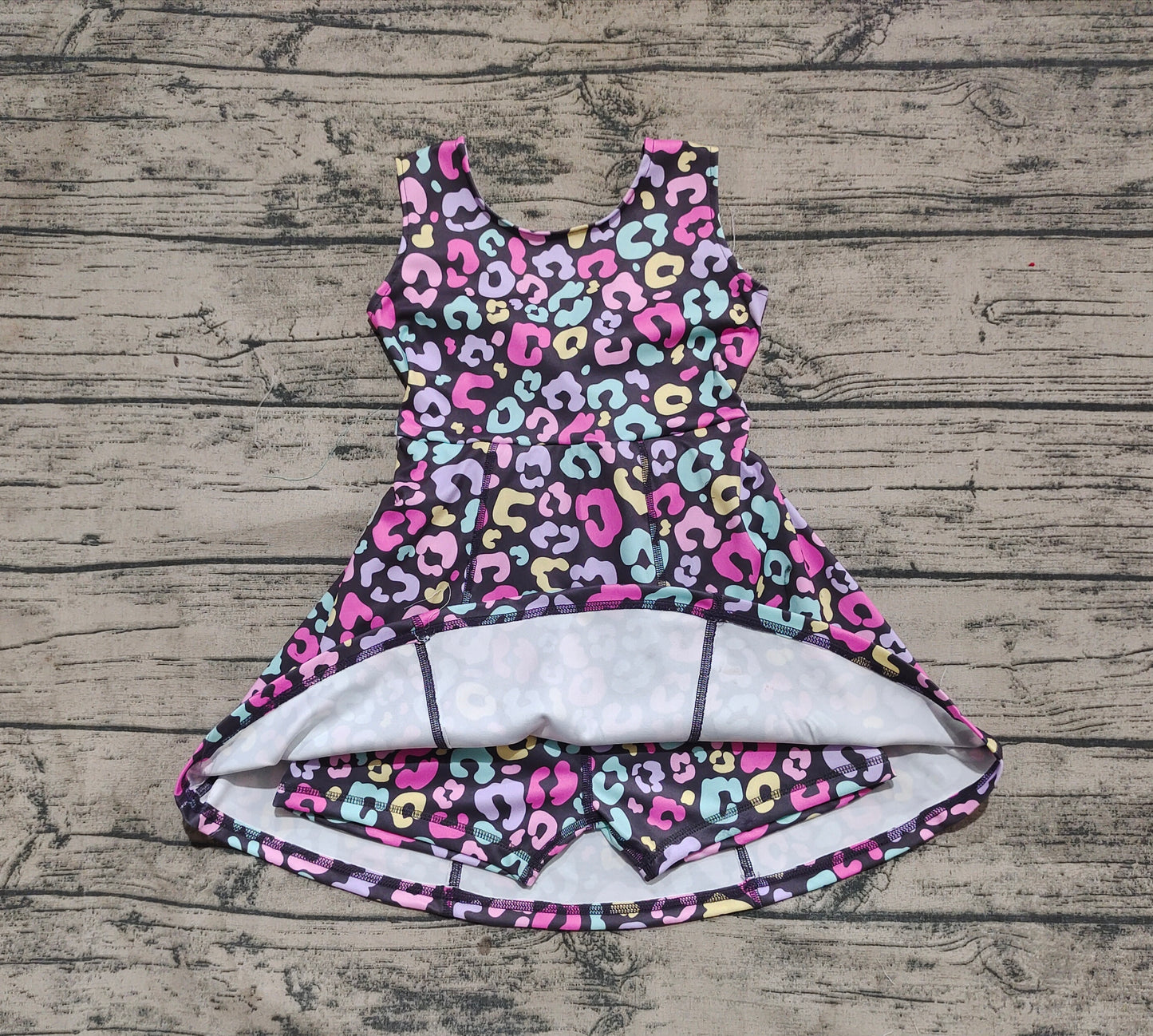 Baby Girl Sleeveless Colorful Leopard Yoga Active Wear Skort Knee Length Dress RTS