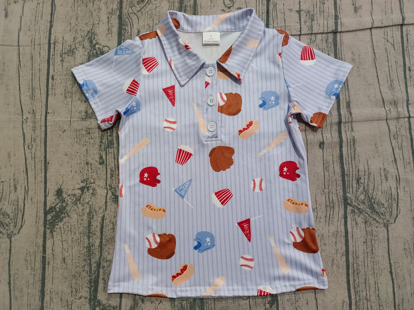 ( No moq ) Preorder Baby Boys Short Sleeves Baseball Buttons Blue Stripes Shirt Tops