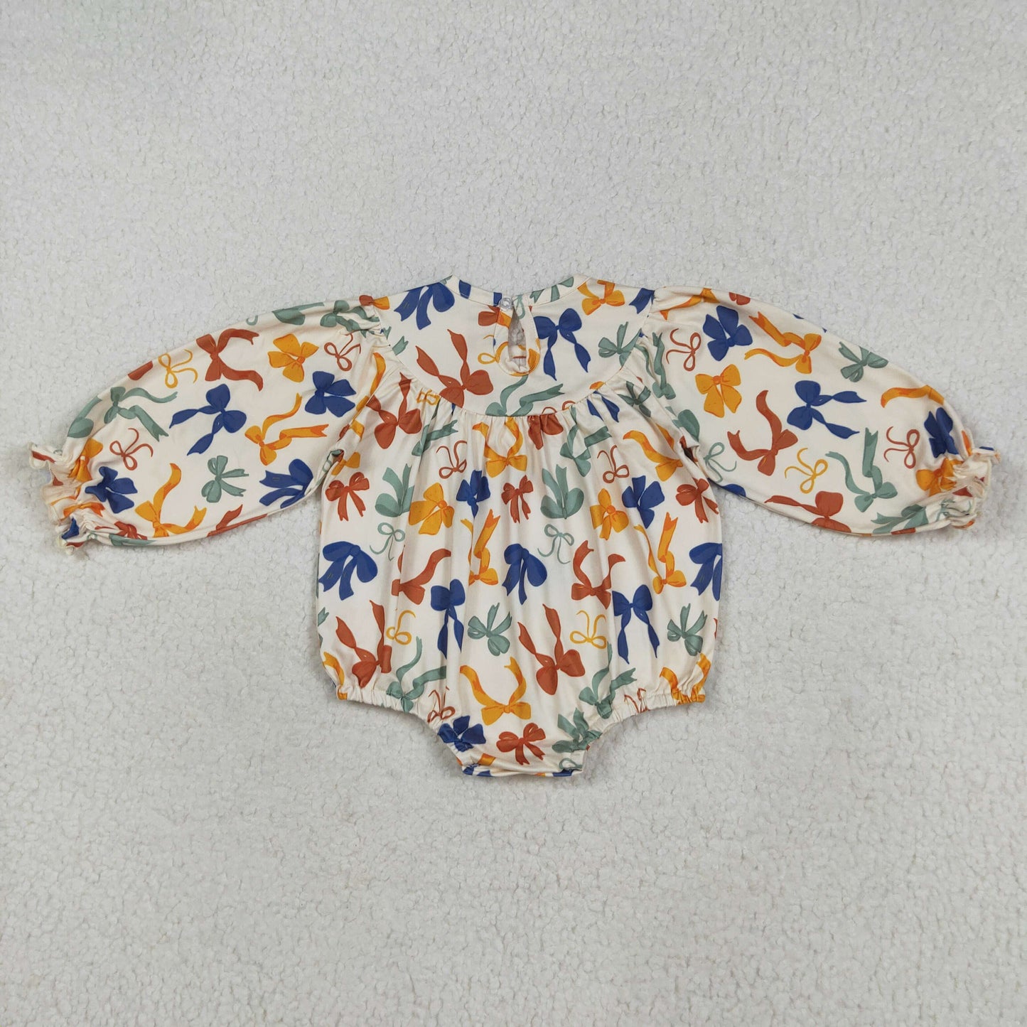 Baby Girl Long Sleeves Embroidery Thankful Colorful Bows Smocked Bubble Romper RTS