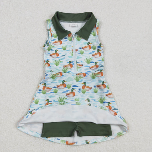 Baby Girl Sleeveless Ducks Athletic Green Shorts Dress RTS