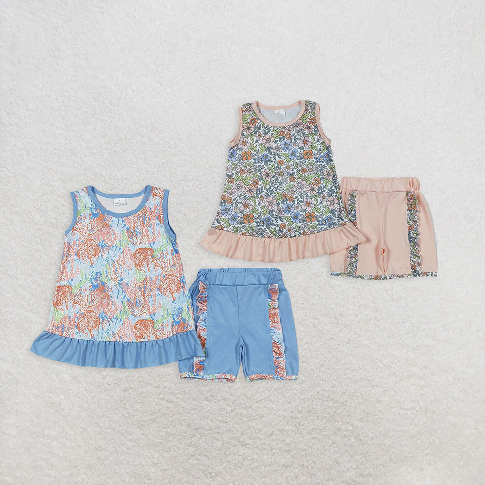 Baby Girl Sleeveless Flower Tunic Ruffle Shorts Clothes Sibling Set RTS
