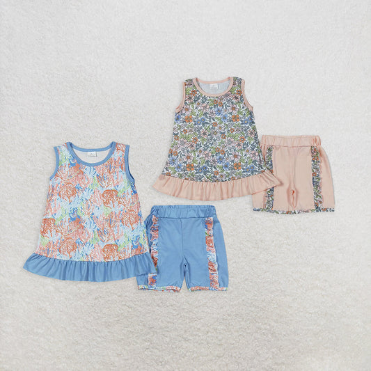 Baby Girl Sleeveless Flower Tunic Ruffle Shorts Clothes Sibling Set RTS