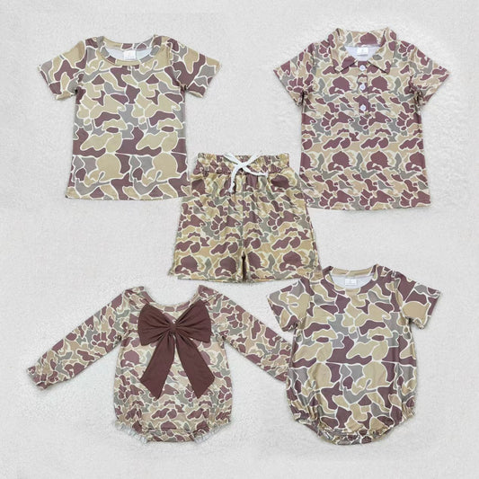 Sibling Baby Boys Girls kids Camo Print Rompers Shirts Clothes RTS