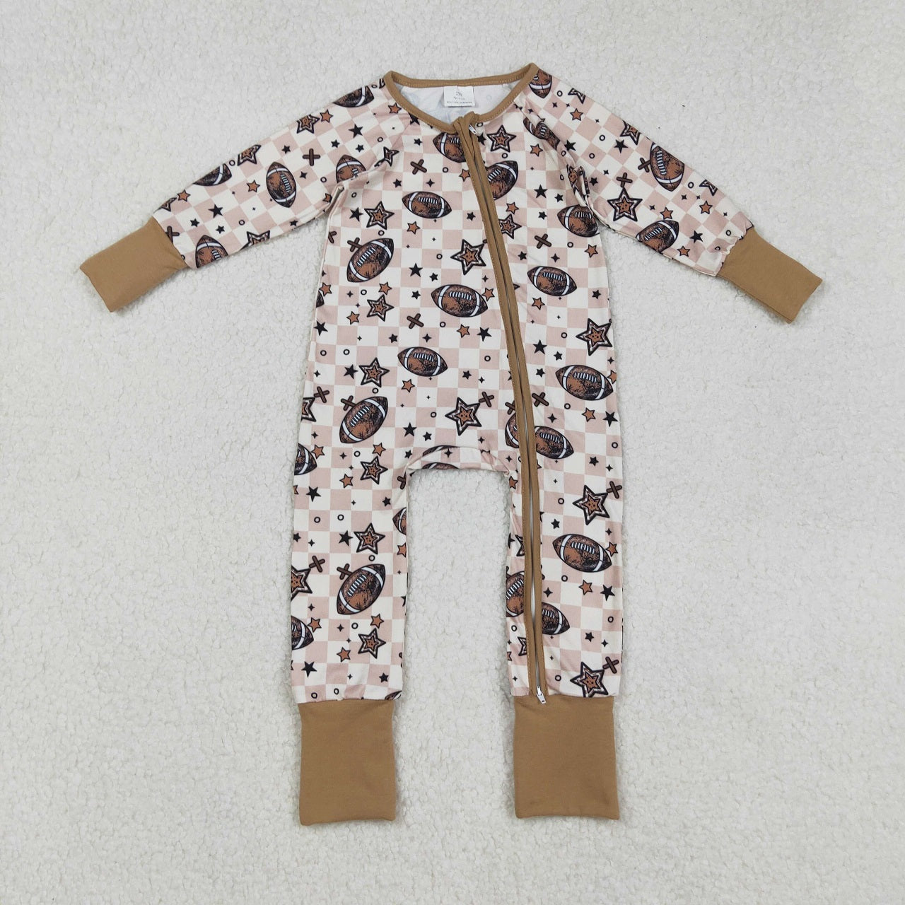 Sibling Boys Girls Kids Long Sleeves Flower Bows Football Zipper Romper Shirt Set RTS