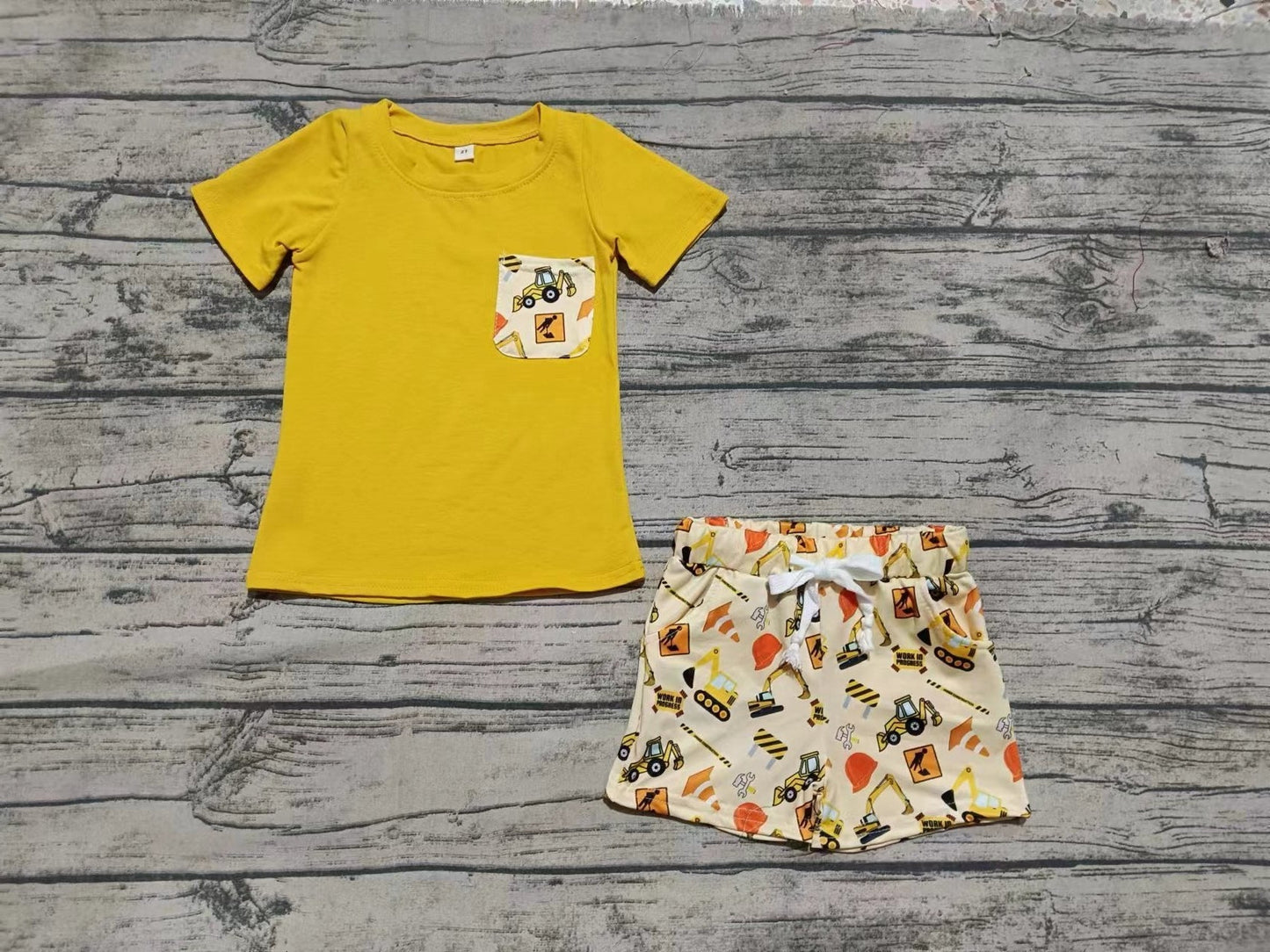 Baby Boy Short Sleeves Yellow Shirt Construction Shorts Set ( Moq 5 )