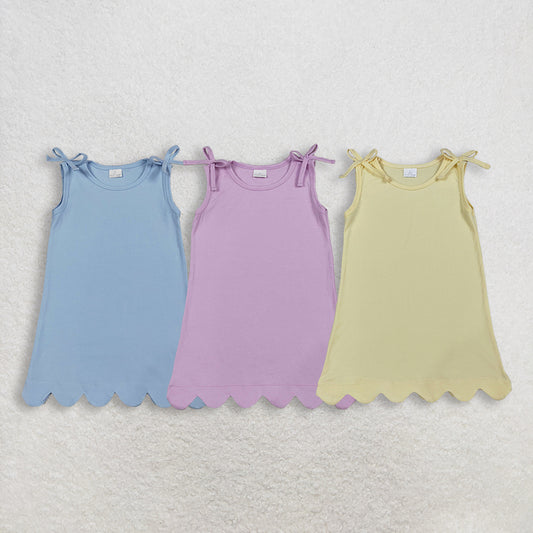 Sibling Baby Girls Kids Bows Sleeveless Cotton Scallop Knee Length Dresses RTS