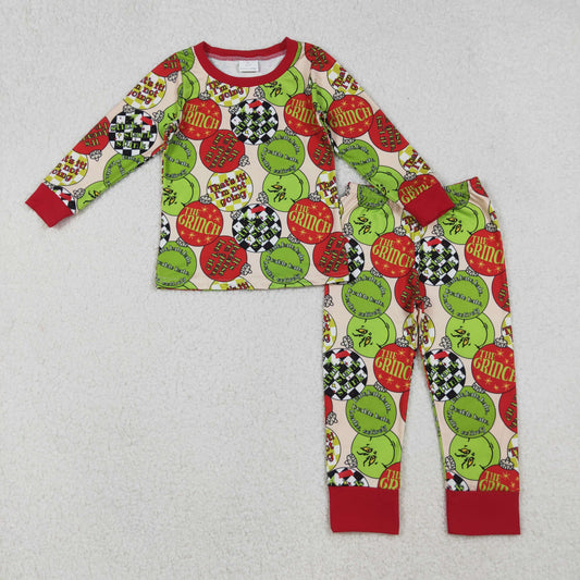 Kids Toddler Green Face Lights Shirt Pants Christmas Pajamas Set RTS