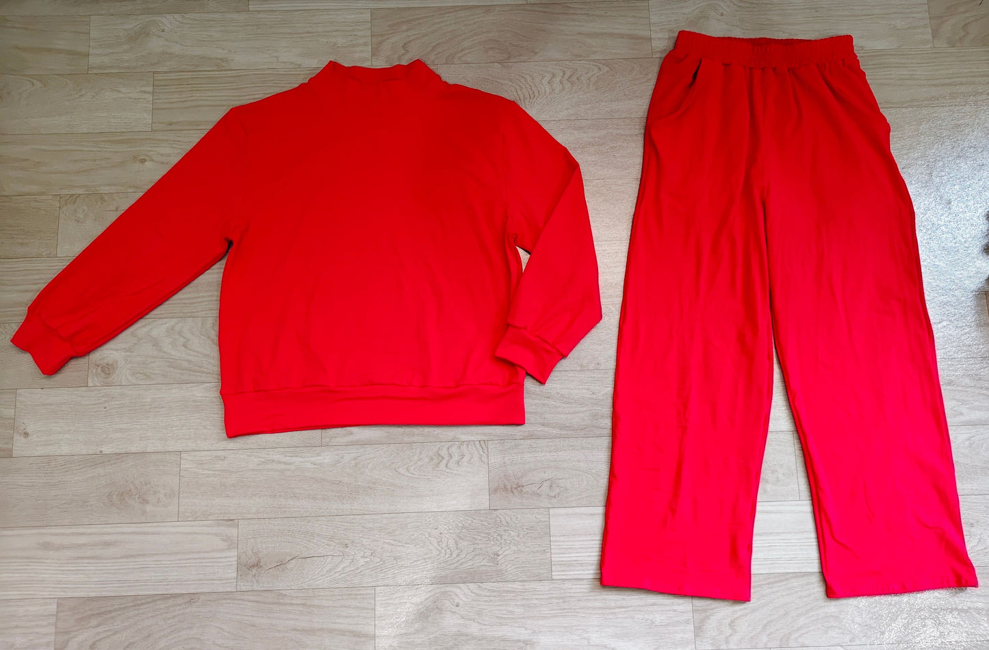 ( No moq ) Preorder Adult Women Long Sleeves Red Shirt Pockets Pants Cotton Set Clothes