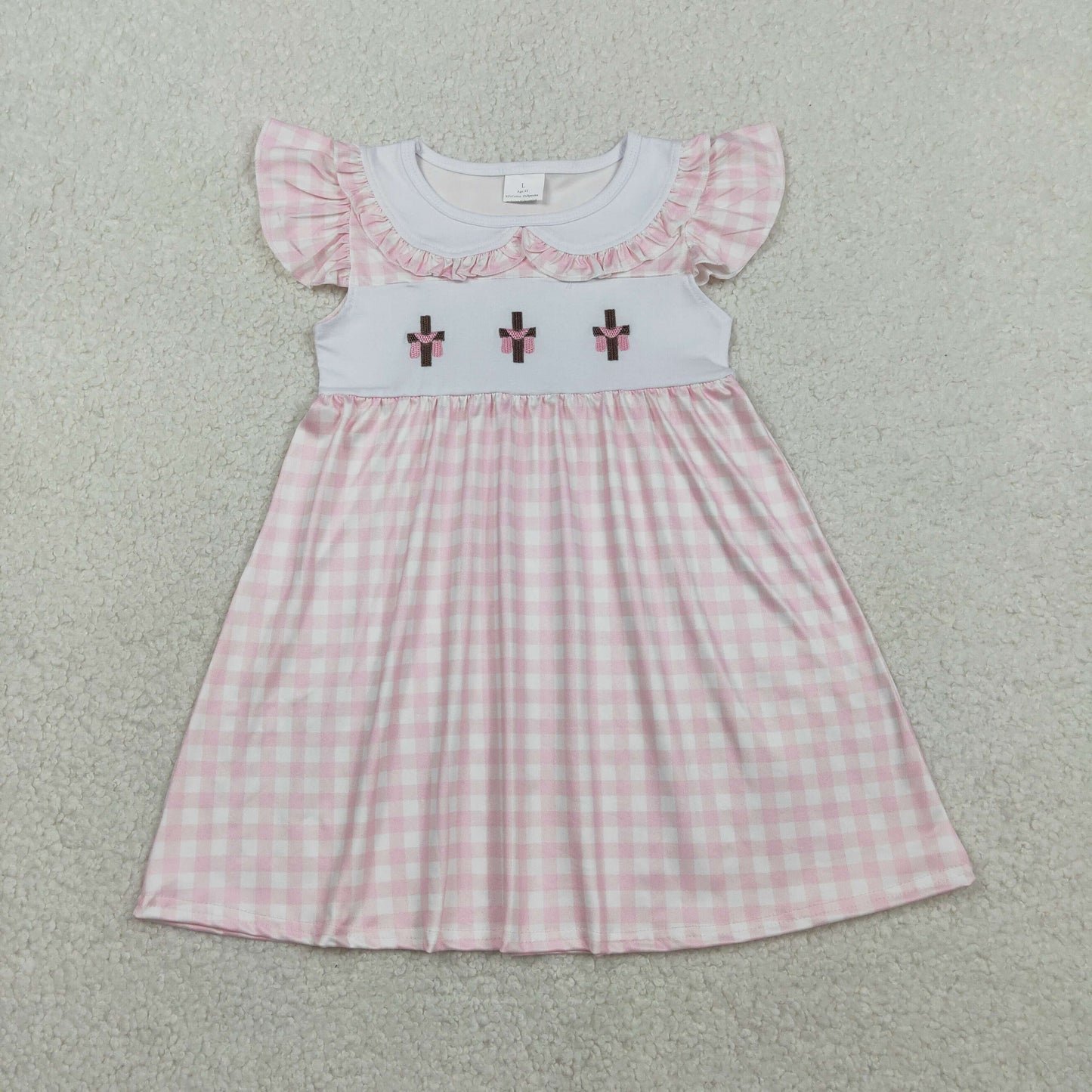 Sibling Baby Boys Kids Short Sleeves Embroidery Crosses Plaid Easter Rompers Dress RTS